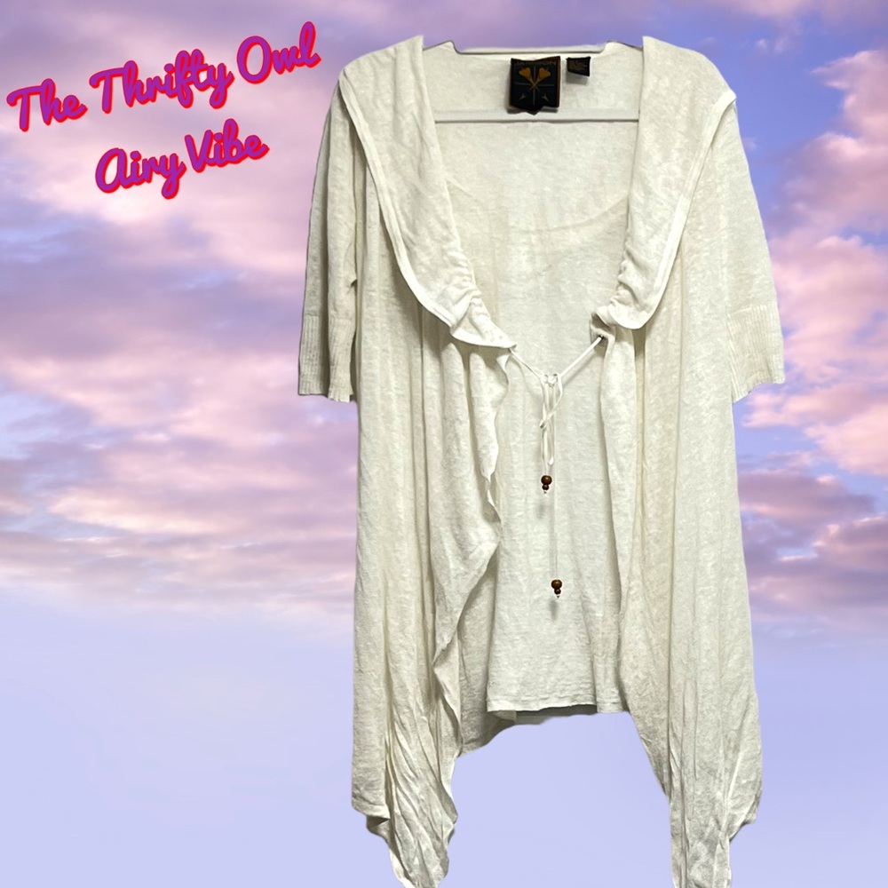Jamison Linen White Open Cardigan with Hoodie Small.